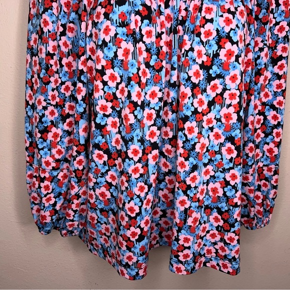 Small Pop Sugar Colorful Peasant Top Blue Pink Red Floral Square Neckline - Picture 6 of 12